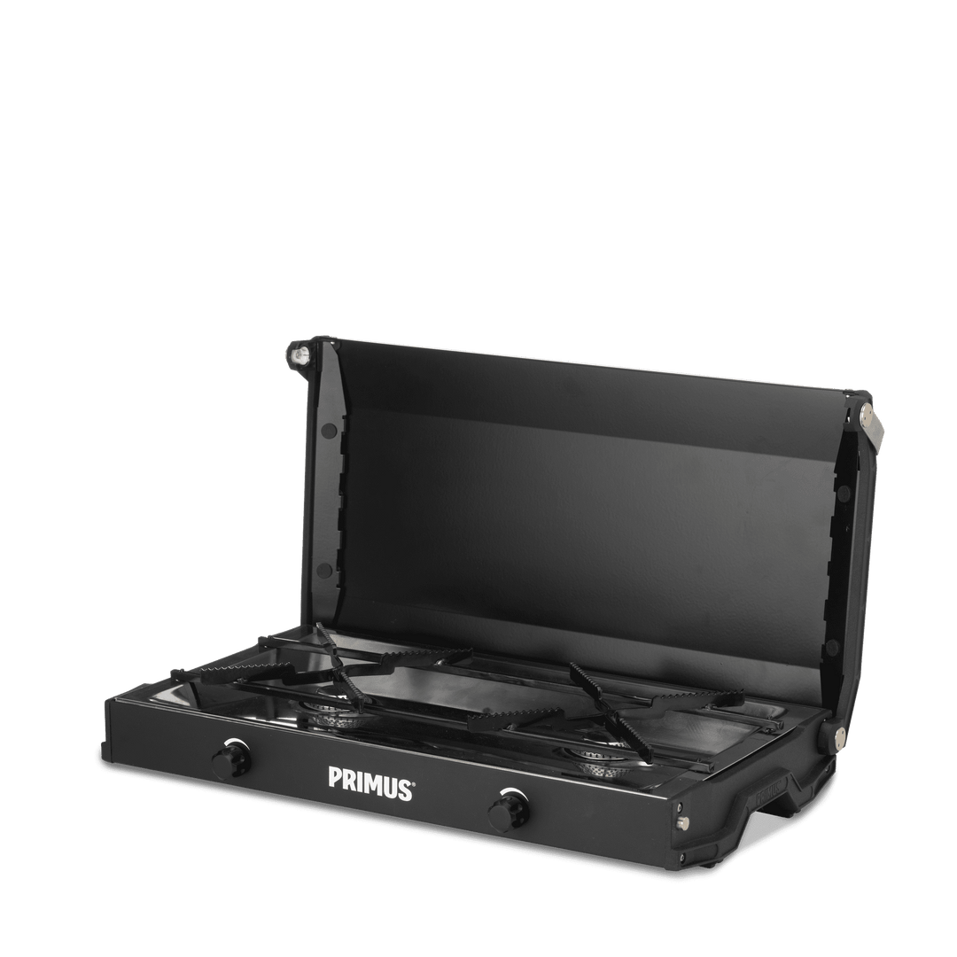 Lightweight, compact 2-burner gas stove with dual 3000W flames, perfect for cooking with two large pots at the campsite.