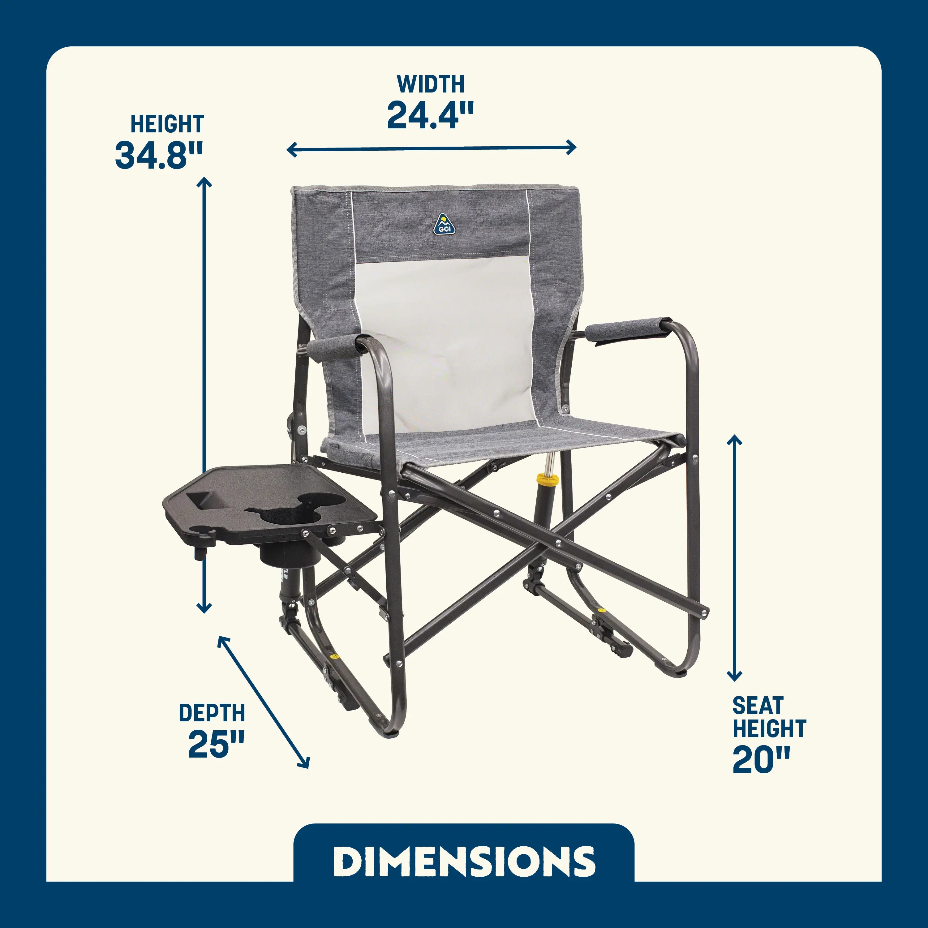 GCI rocking chair with integrated folding side table