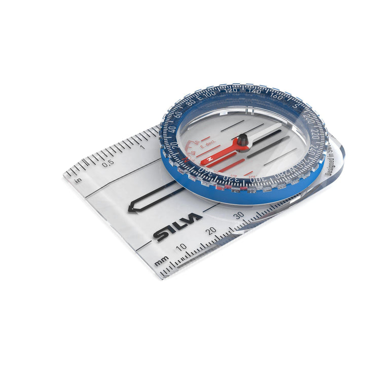 Silva Starter 1-2-3 Compass, ideal for scouts and beginner navigators, featuring a rotatable housing compatible with the Silva 1-2-3 System®, a detachable safety lanyard, and map measuring scales in mm and inches. Designed for simple, reliable navigation in outdoor environments