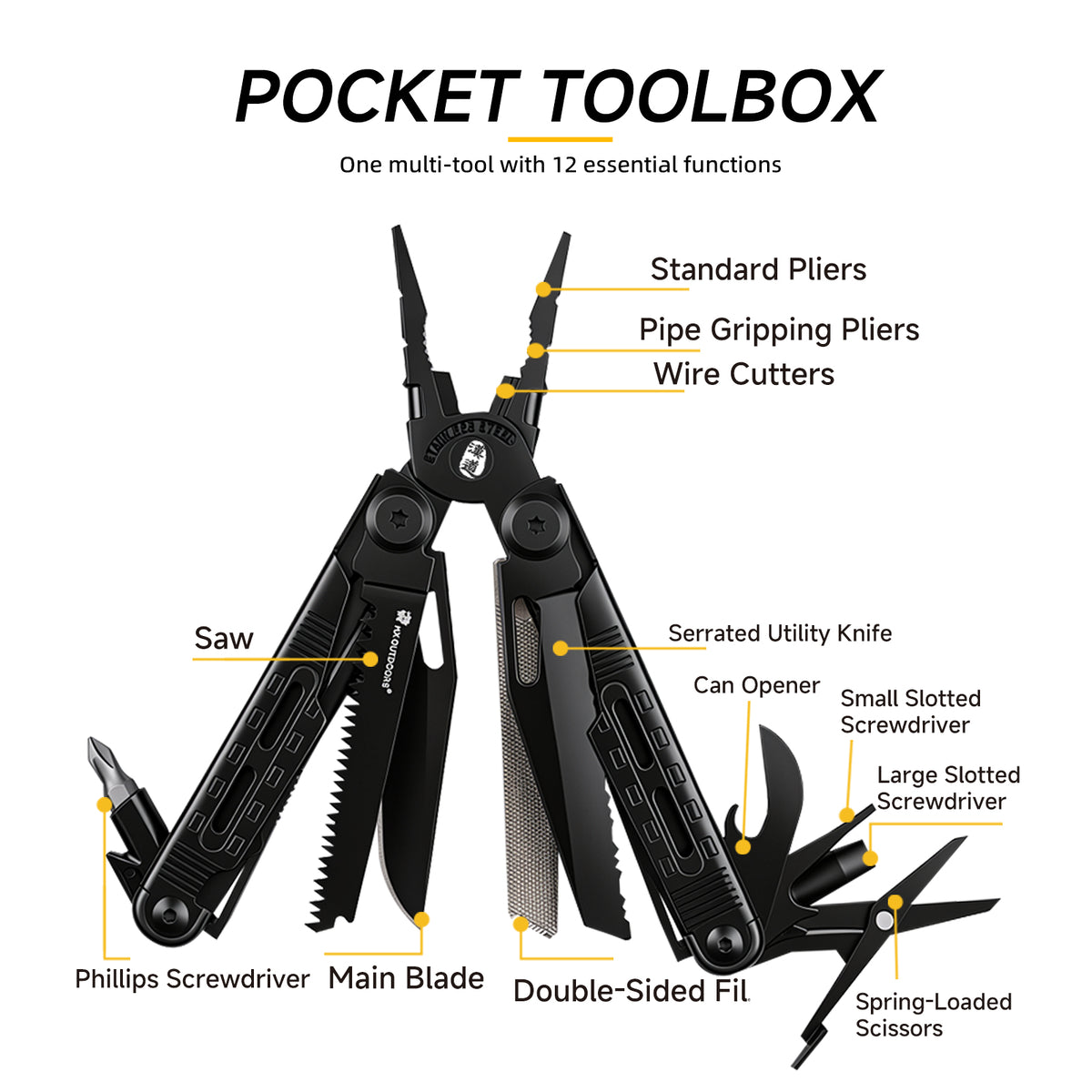 HX Outdoors GQ-20B multi-tool for camping hiking and DIY repairs