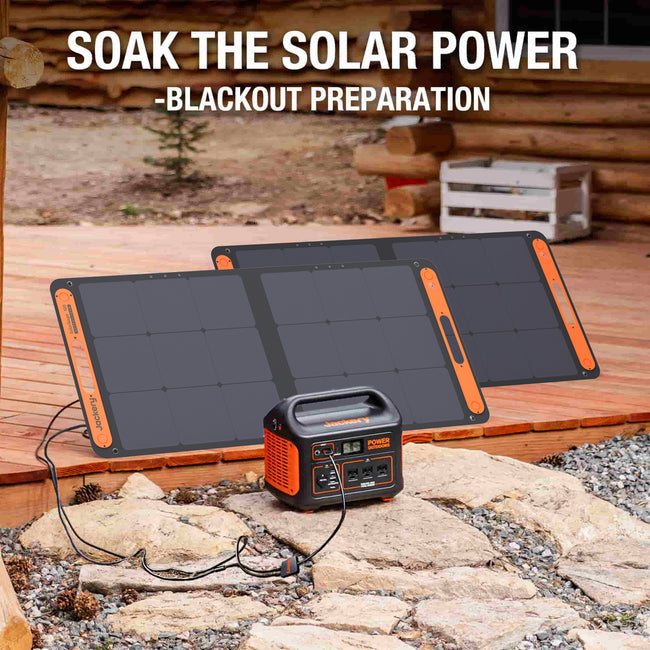 Jackery 100W solar panel showing dual USB ports