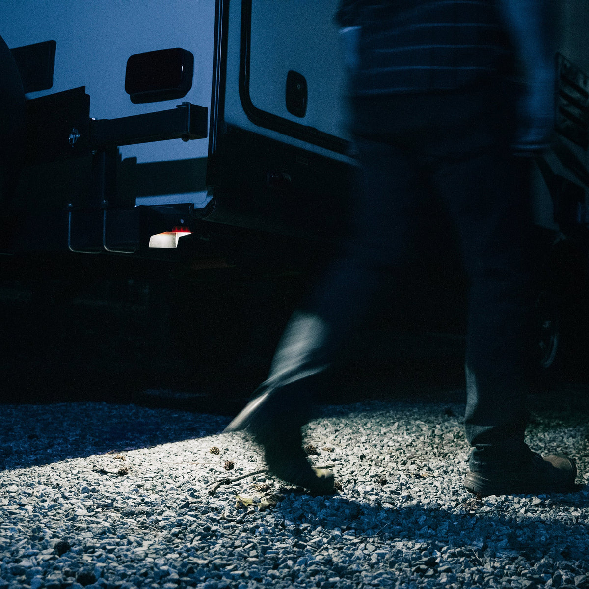 Camco RV Bumper Cap Light installed on camper
