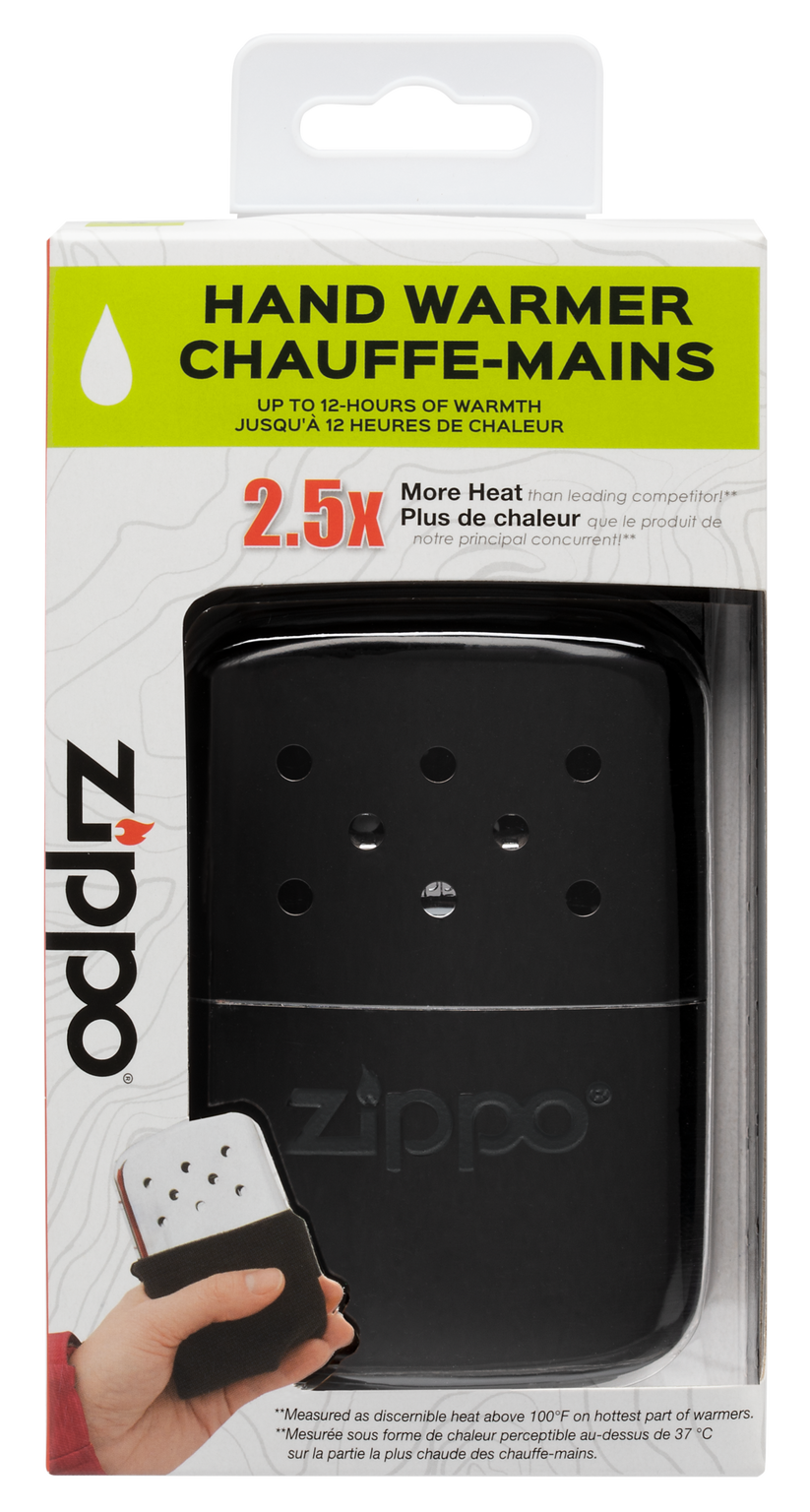 Durable metal Zippo hand warmer with improved spill-resistant fill cup, model number 40370