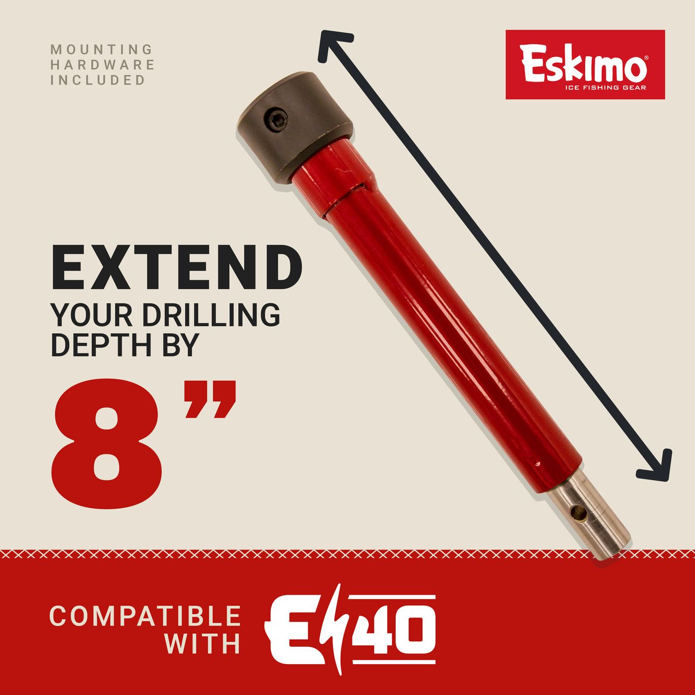 Eskimo auger extension for Pistol Bit, Pistol Bit 2.0, and E40 electric models