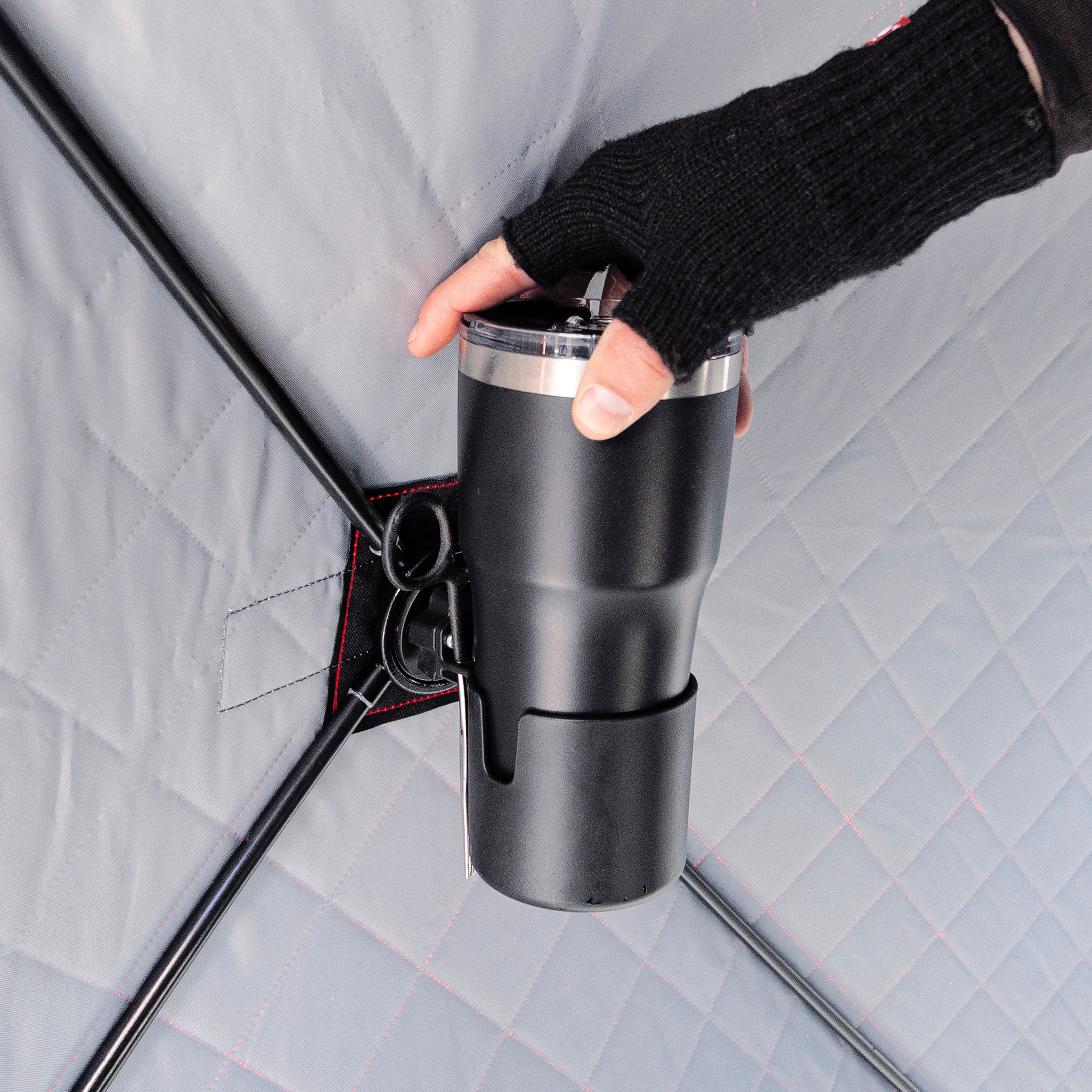 Eskimo E-Hub cup holder accessory for ice fishing shelters fits mugs tumblers bottles and cans
