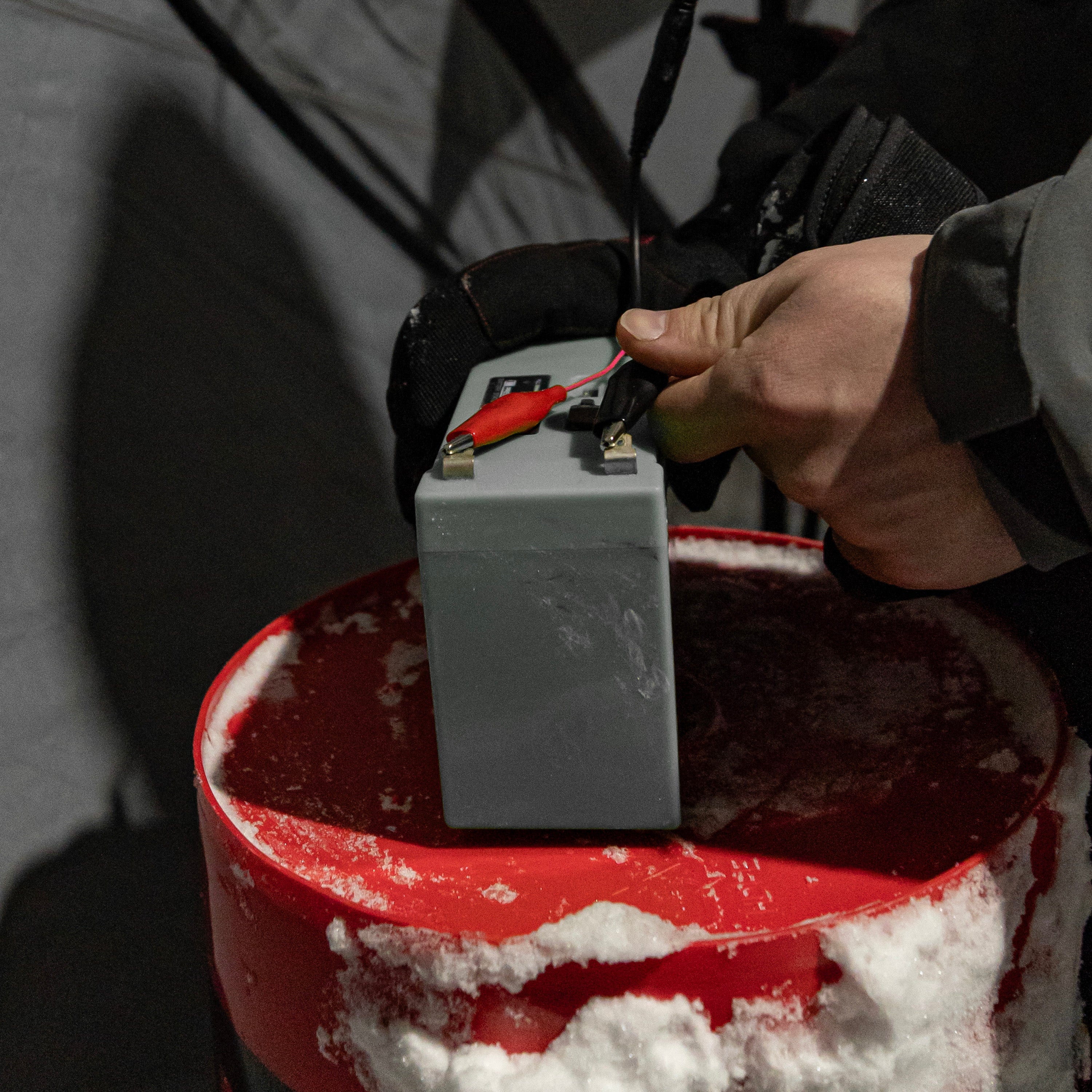 LED light connected to a 12V power source via alligator clips and a USB Type-A adapter, highlighting versatile power options
