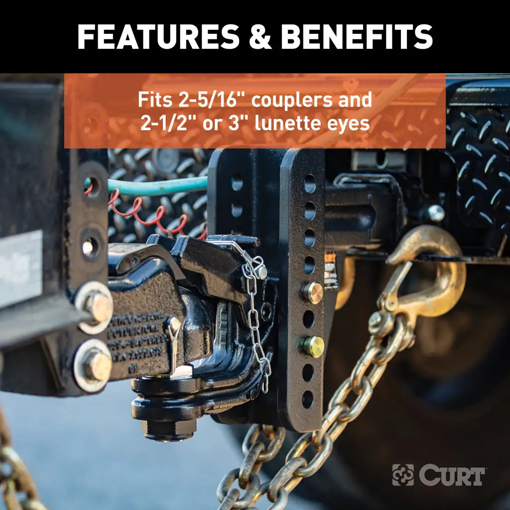 Spring-loaded locking arm ensures secure coupling for heavy-duty towing.