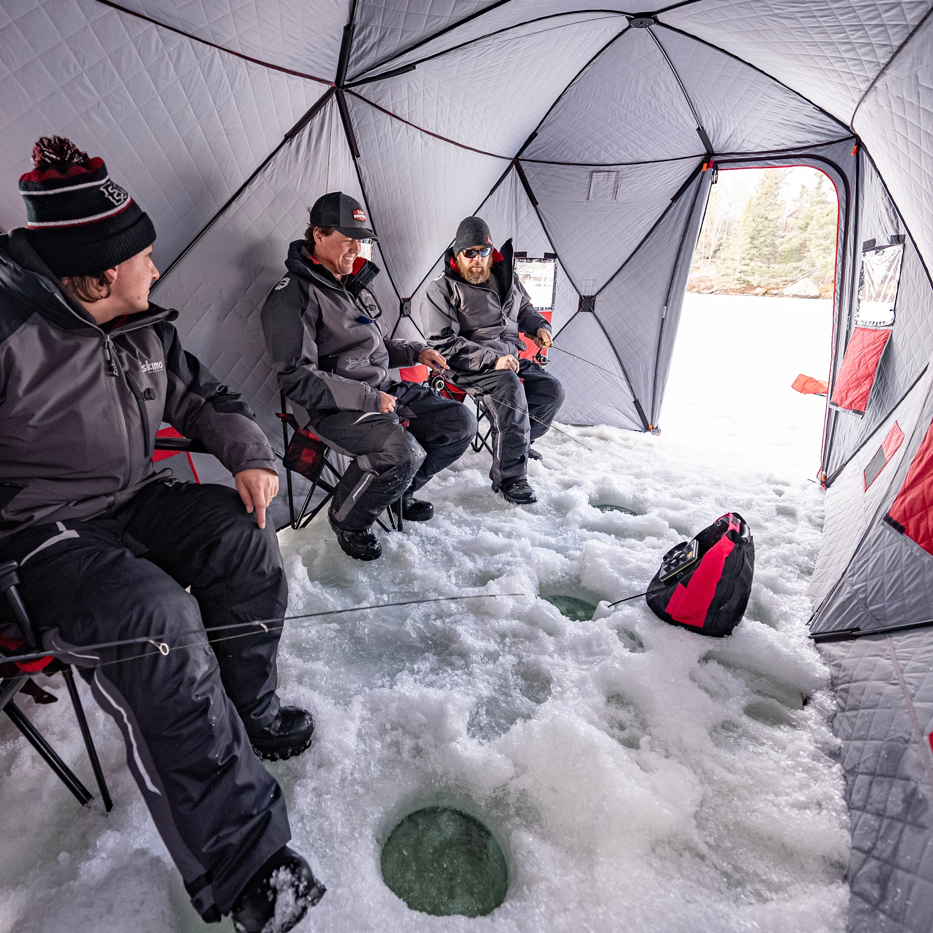 QuickFish HD shelter packed down compactly for easy transport on ice.