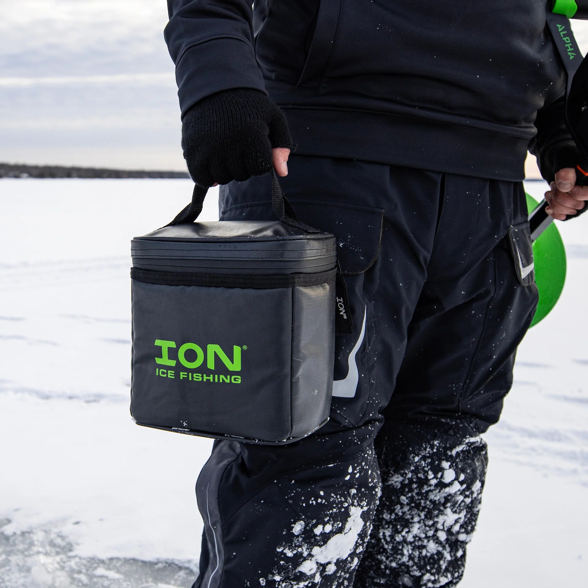 Interior view of the ION® battery bag showing four mesh pockets for hand warmers.