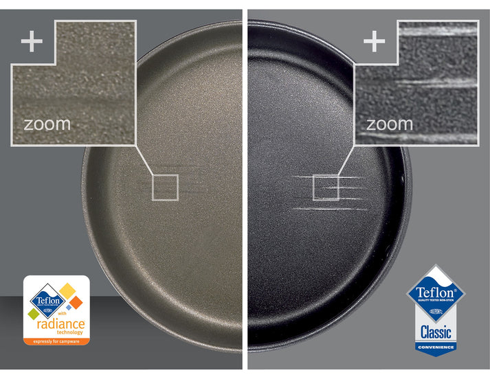 Hard anodized aluminum Pinnacle fry pan with a lightweight design and superior heat performance.