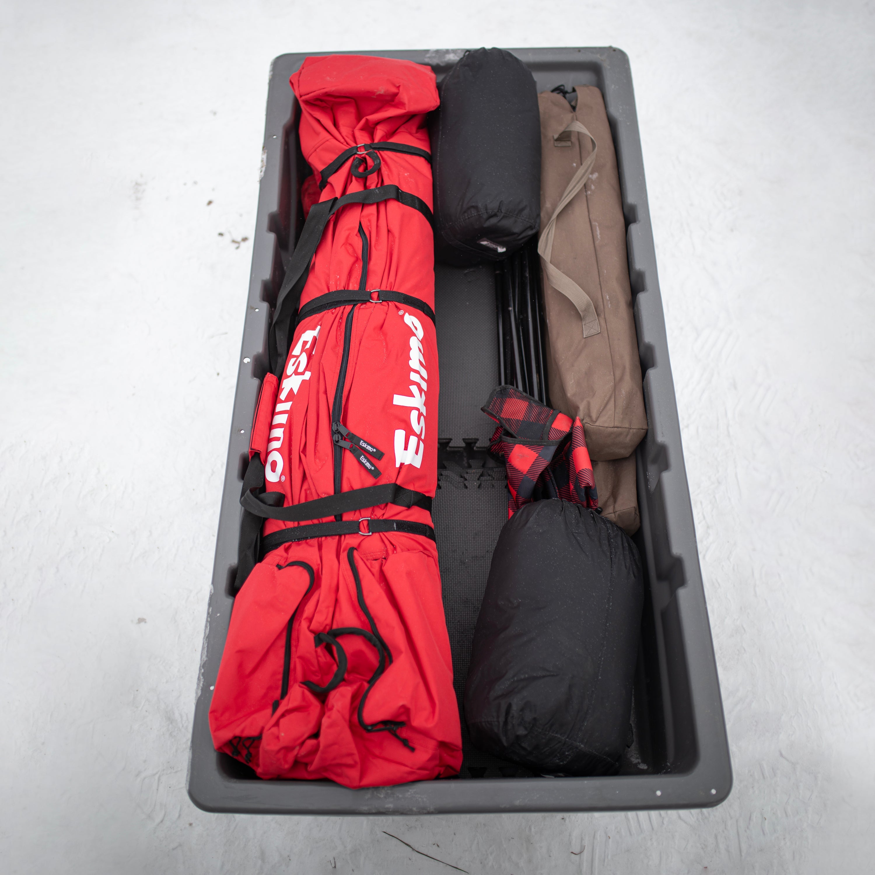 Extra-large removable windows at eye level on Outbreak 650XDP hub shelter for clear visibility outside