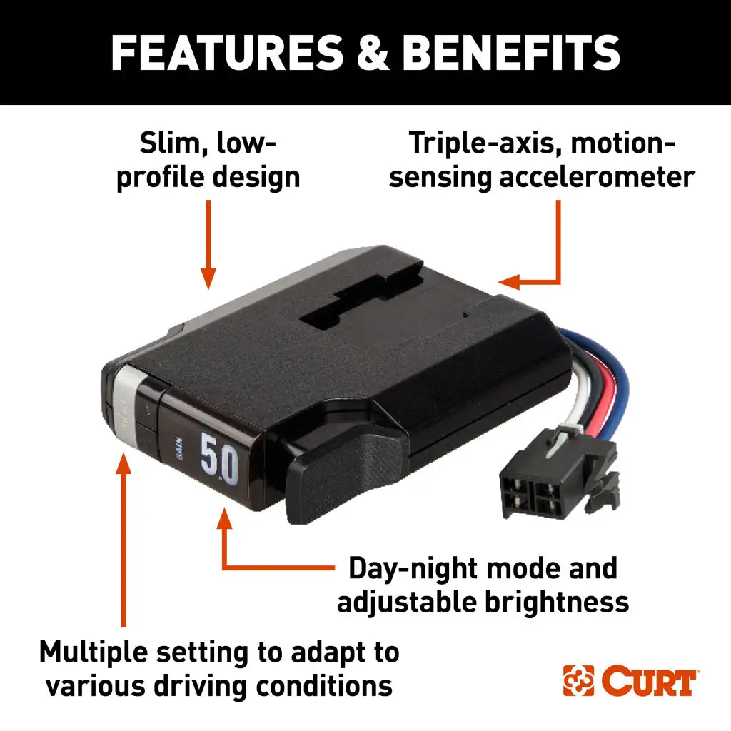 Slim low-profile electric brake controller with full-text digital display