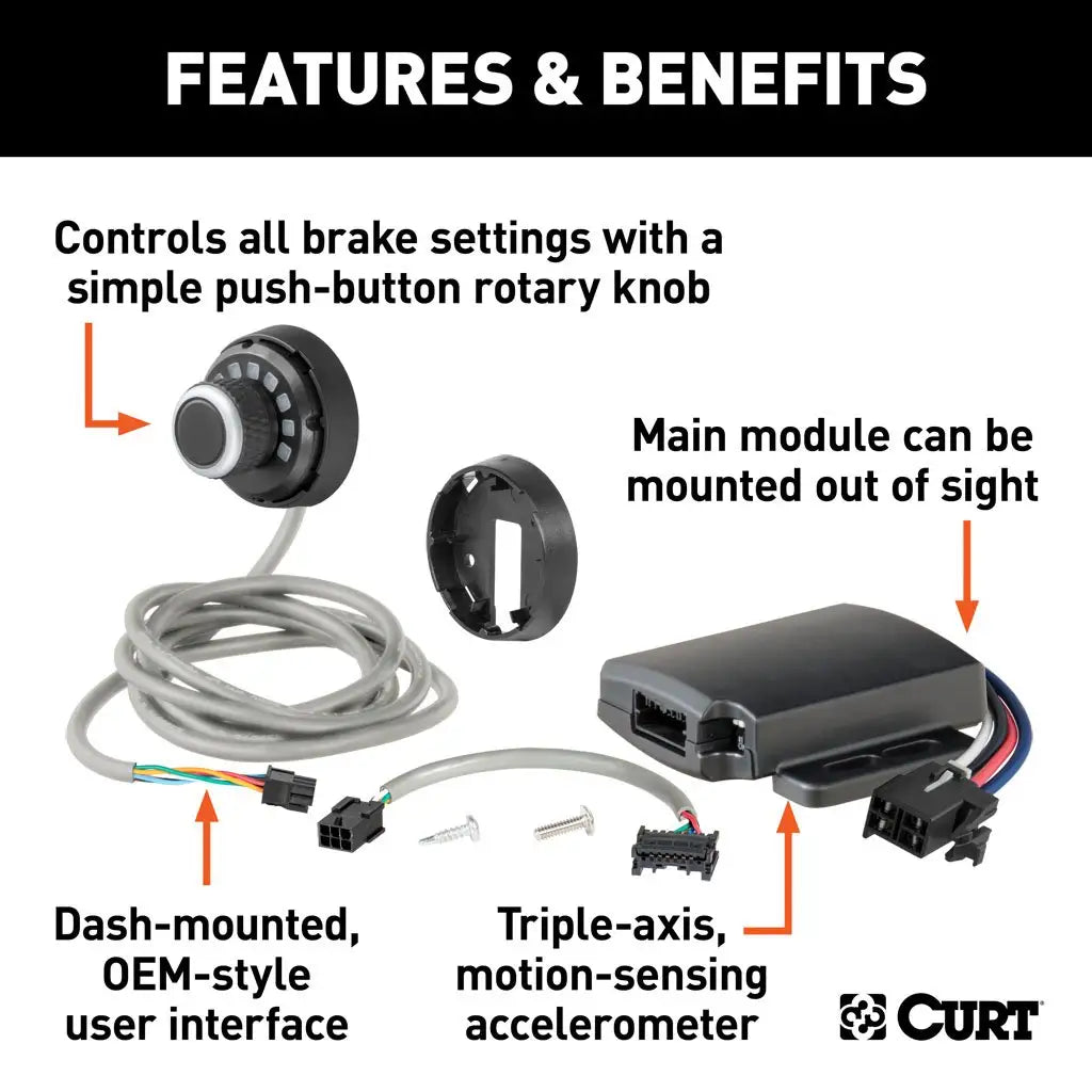 CURT Spectrum trailer brake controller's main module mounted out of sight behind a vehicle's dashboard.