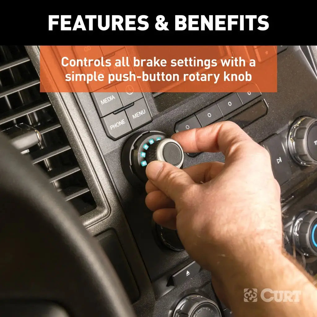 Compact, unobtrusive interface of the CURT Spectrum brake controller, integrated into vehicle's dash.