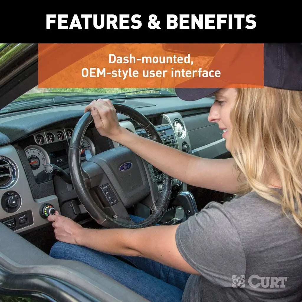 CURT Spectrum trailer brake controller with vehicle-specific plug harness for easy installation