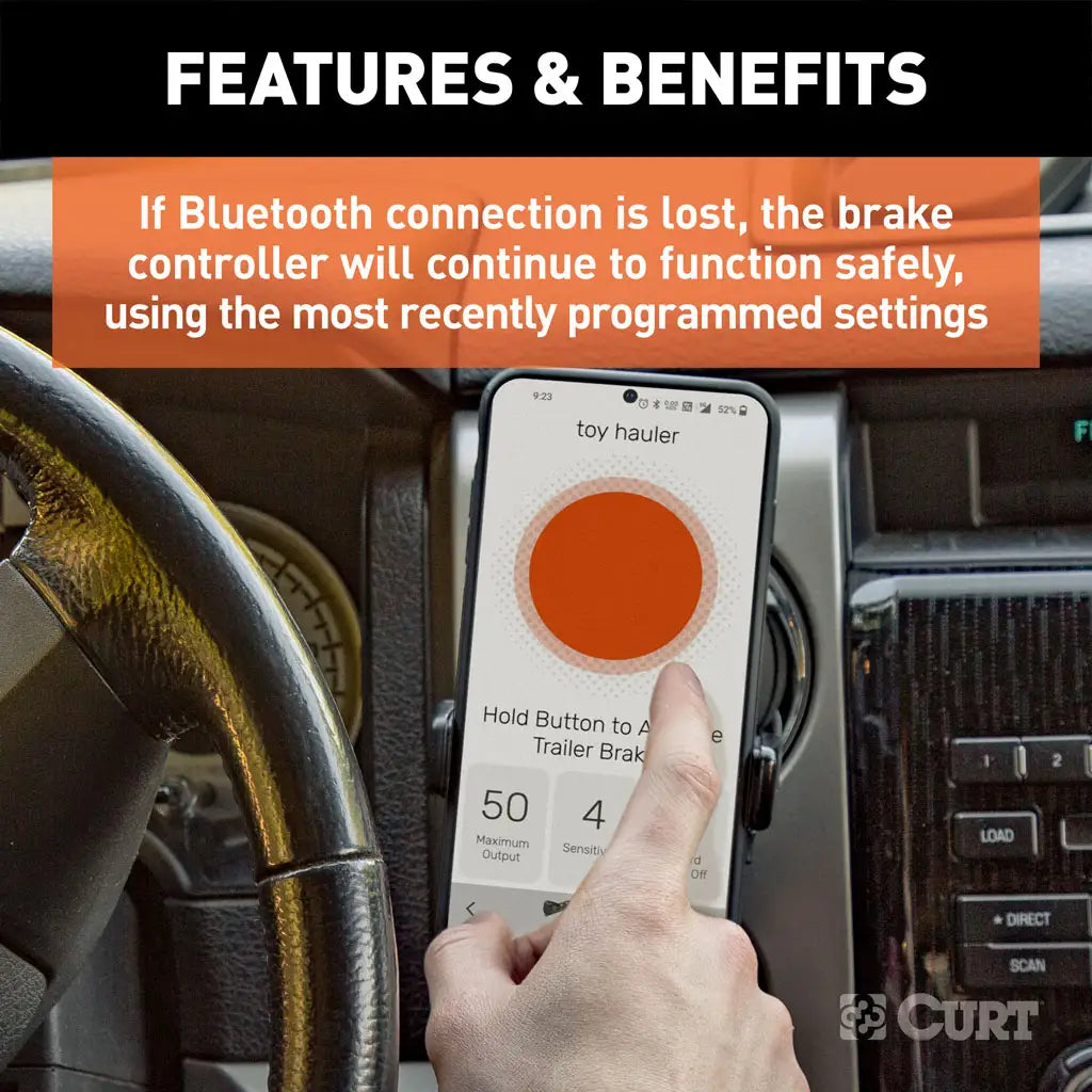 Echo® brake controller app displaying brake control settings on a smartphone