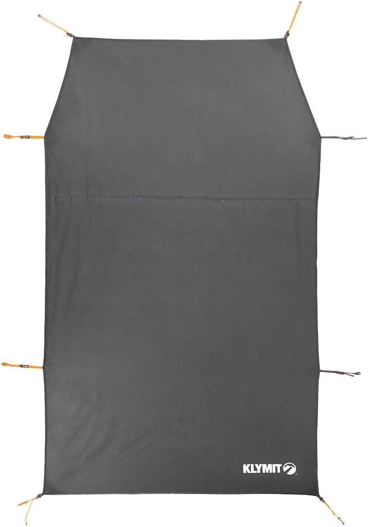 Gray Klymit sleeping pad with straps on a white background