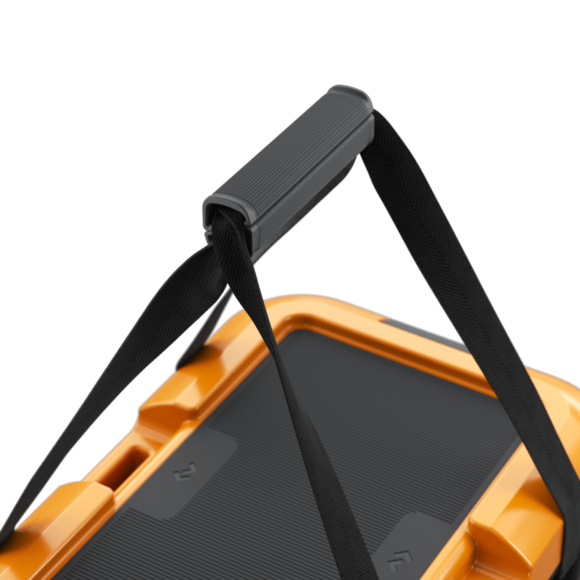 Orange and black rugged case with a strap on a white background
