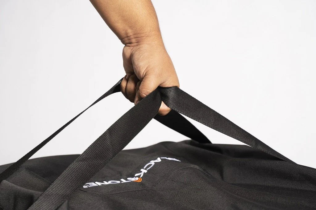 This tote bag is large enough to fit your Blackstone 22 in. tabletop griddle with a hood or hard cover. Made with weather-resistant canvas and heavy-duty zippers for great durability.