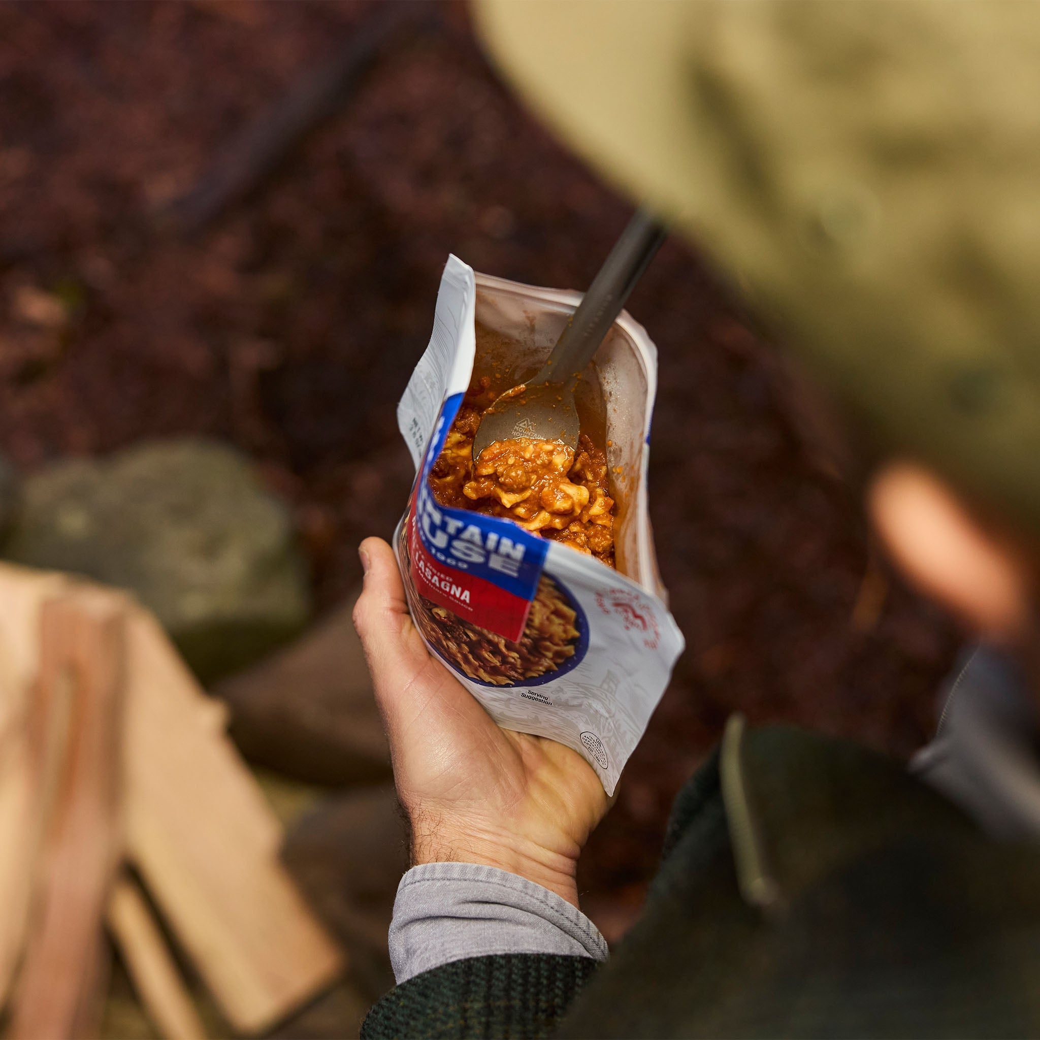 Close-up of Mountain House Spaghetti with Beef Marinara packaging highlighting ‘Ready to Eat in Less Than 10 Minutes