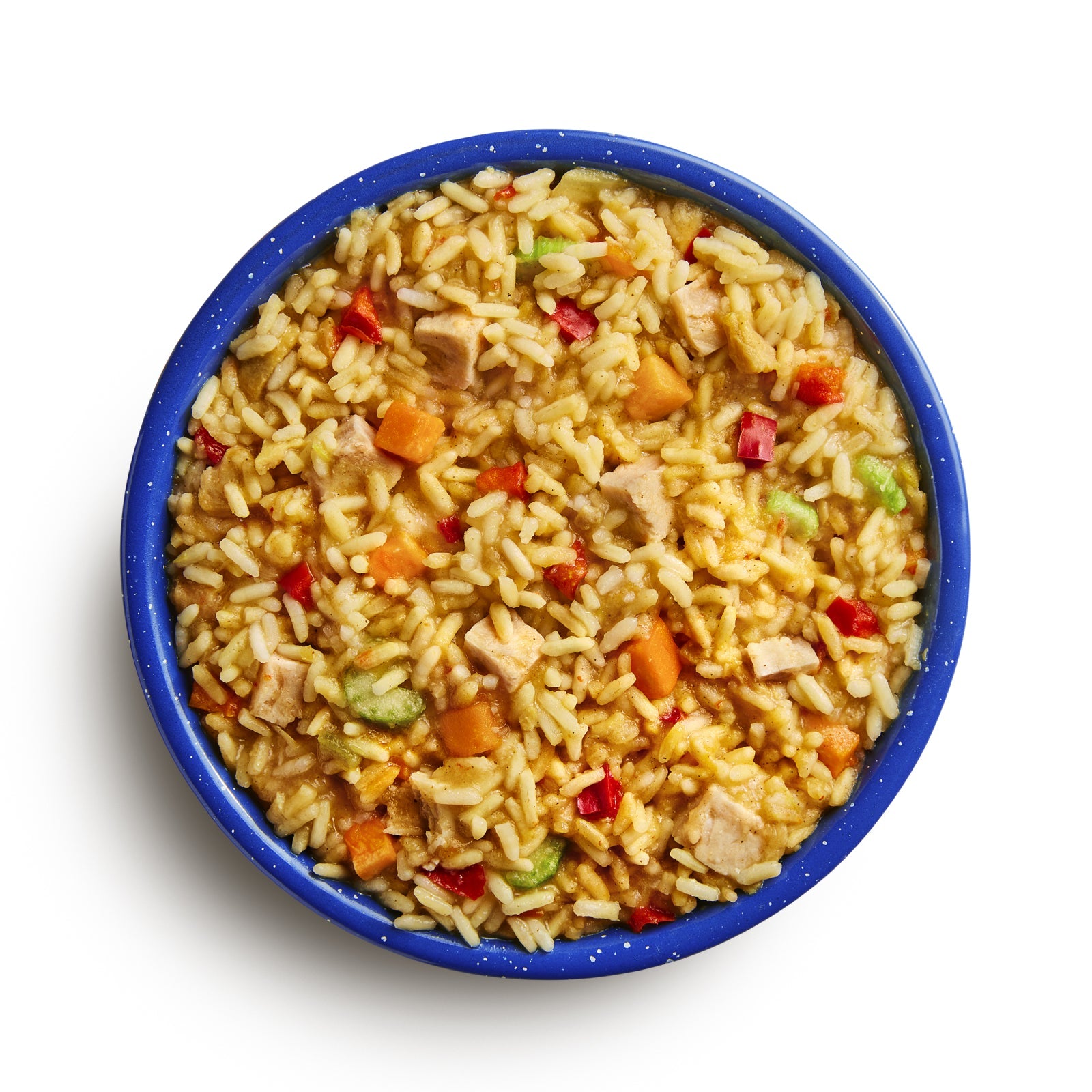 Freeze-dried long grain rice with chicken and pimientos in Mountain House pouch