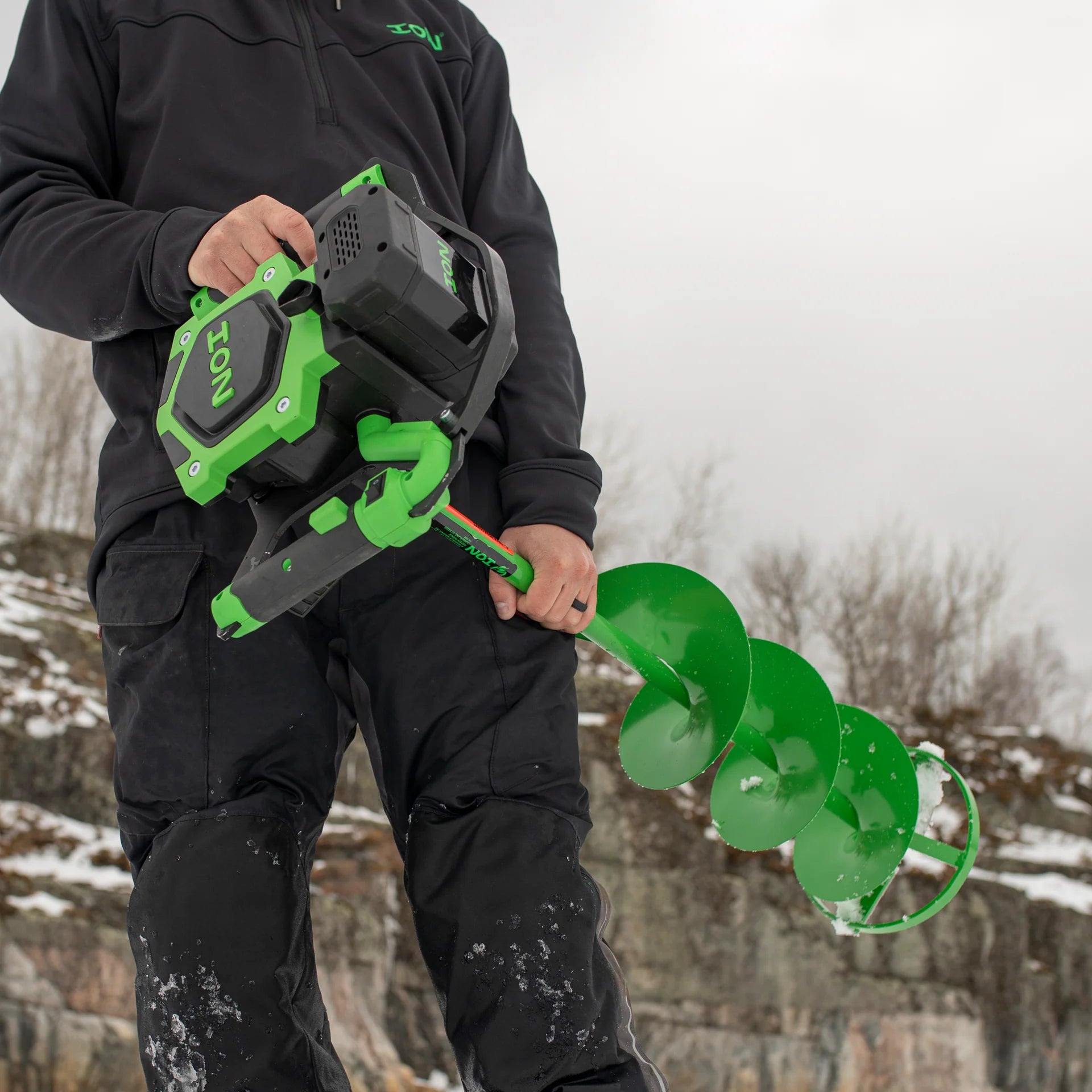 Close-up of the 4Ah Gen 3 battery for ION Alpha™ electric ice auger, offering long-lasting performance.