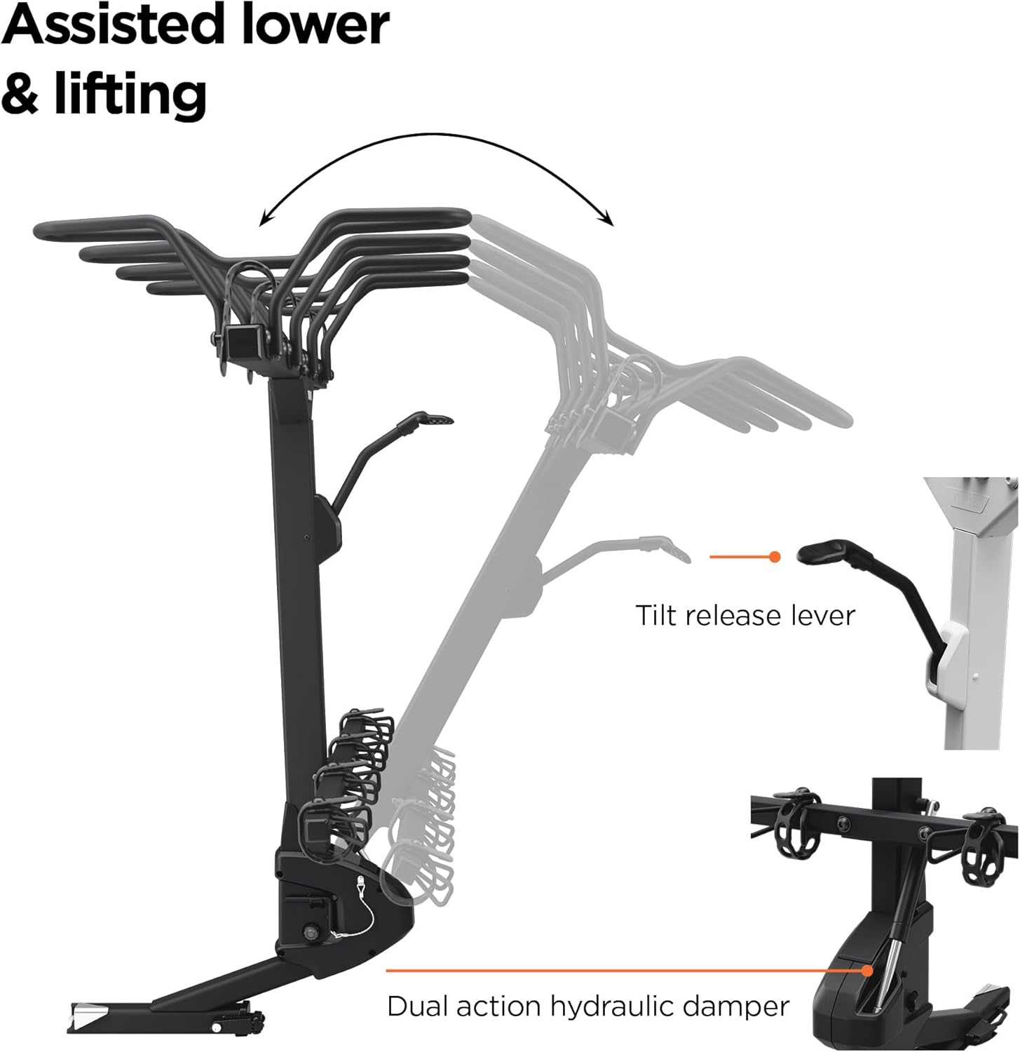 Thule ReVert tilt function in action – The bike rack tilted down, allowing easy trunk access even with bikes mounted.
