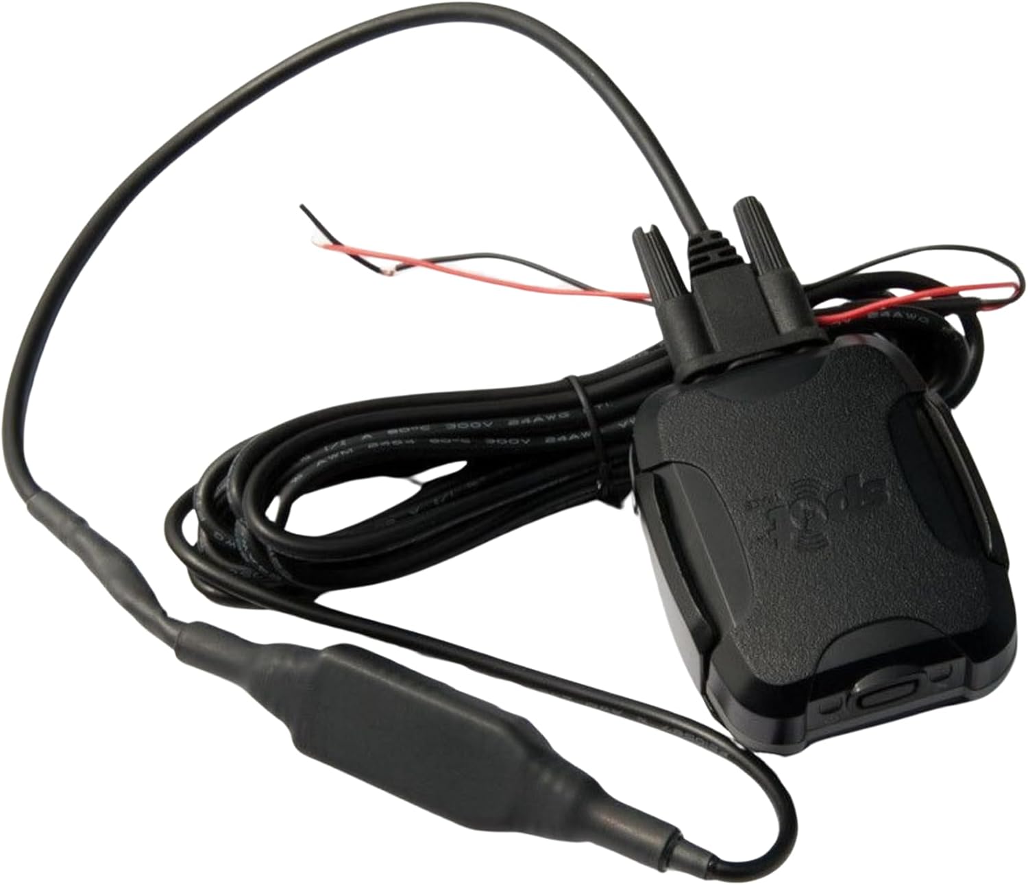 Black electronic device with wiring on a white background