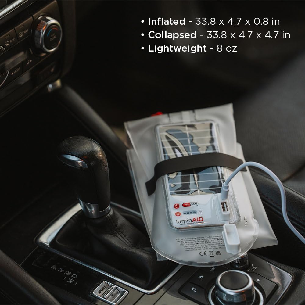 Inflatable solar lantern packed flat for easy travel