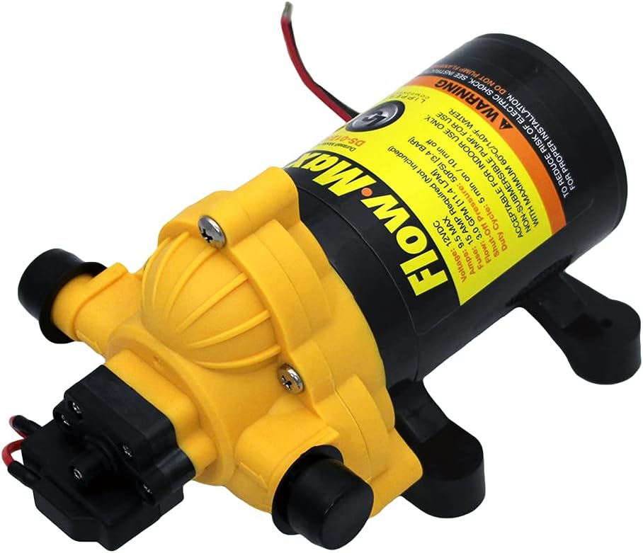 Lippert Flow Max RV Water Pump, a high-performance 12V pump with durable, corrosion-resistant construction.