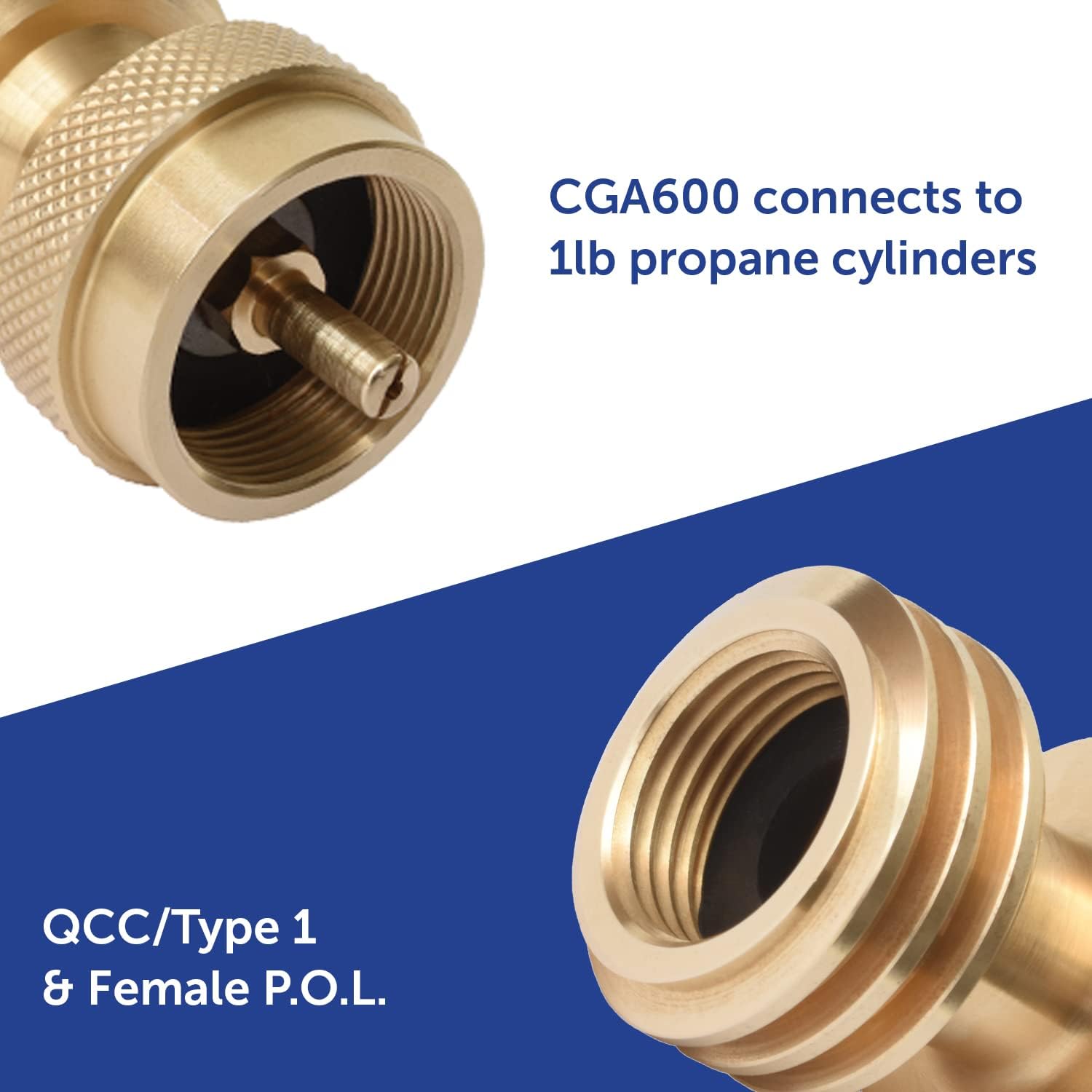 Brass propane adapter fitting for QCC Type1 and POL connections by Flame King