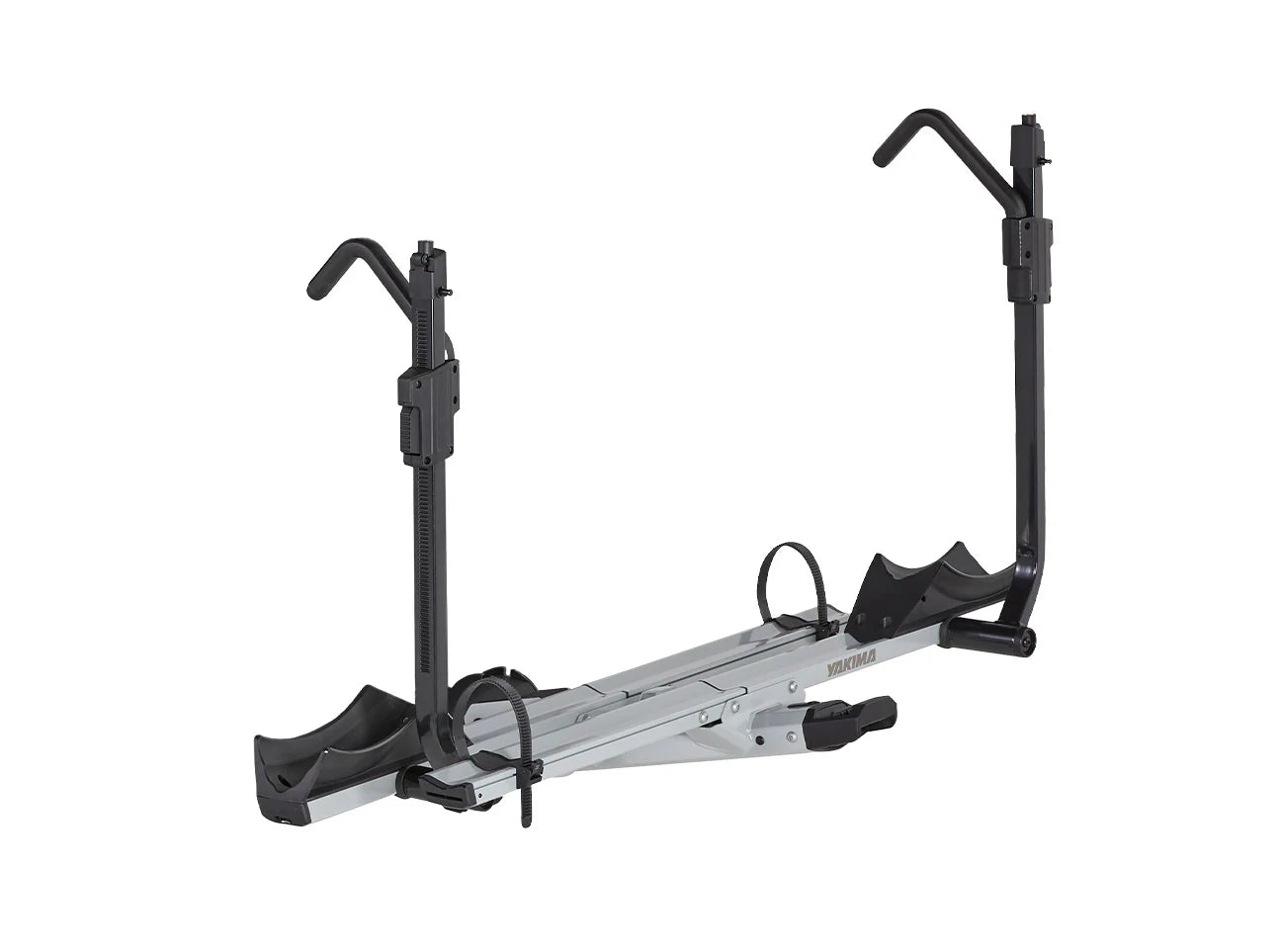 Close-up of the StrongArm™ hook securing a bike at the wheels, protecting painted surfaces and carbon frames.