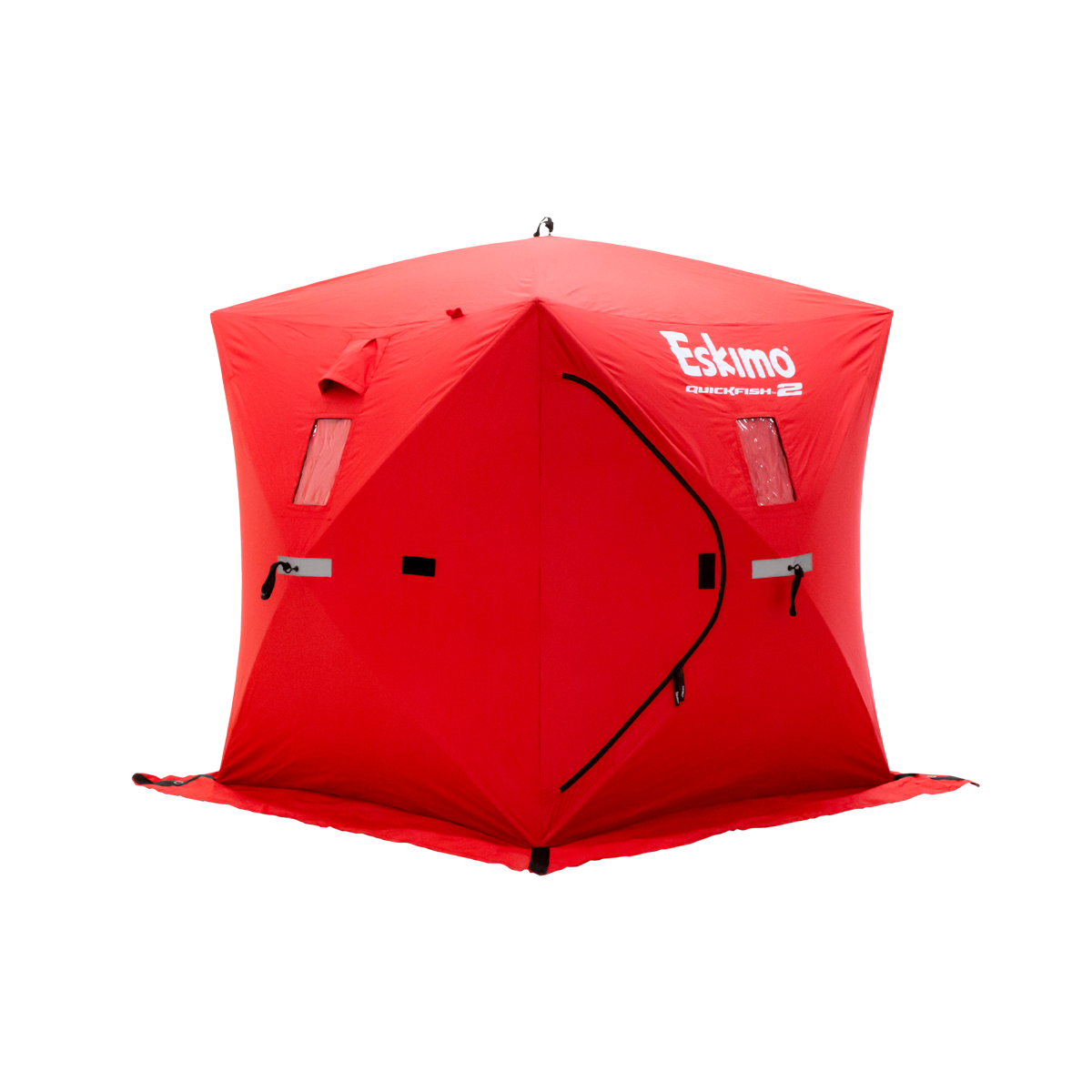 QuickFish™ 2 ice fishing shelter being set up with pop-out hub panel design for fast, easy assembly.