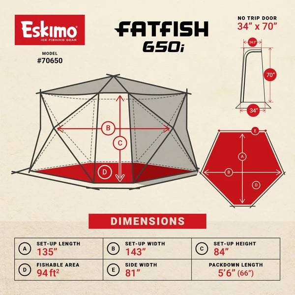 Eskimo FatFish 650i Packdown hub design for compact storage and easier transportation