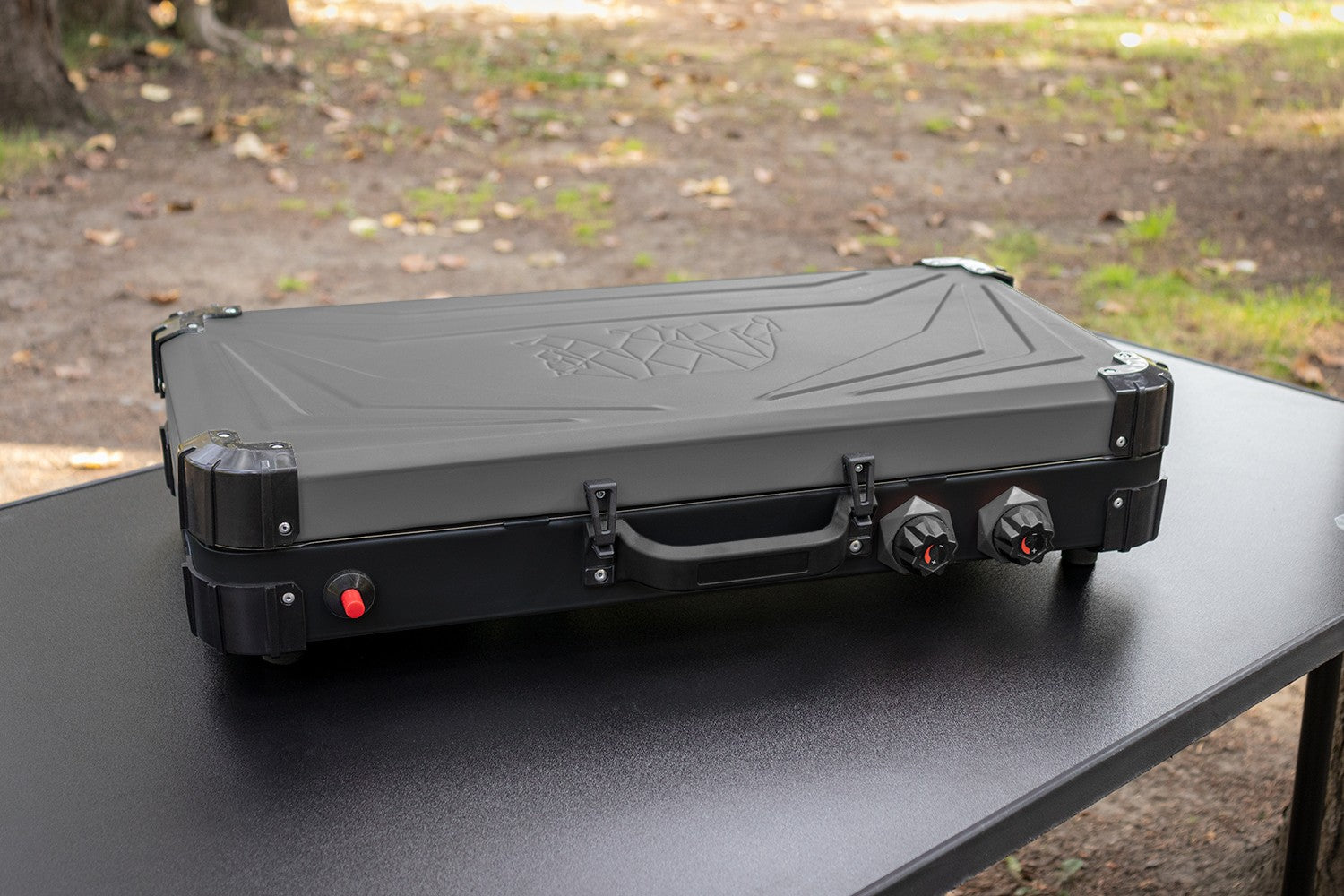 Portable camping grill and burner combo stove with stainless steel drip tray