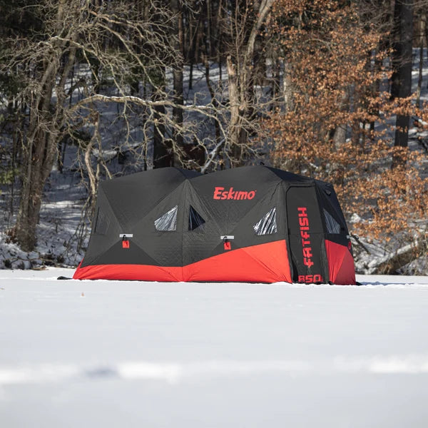 Eskimo FatFish 850i large insulated pop-up ice fishing shelter for group fishing and ice camping