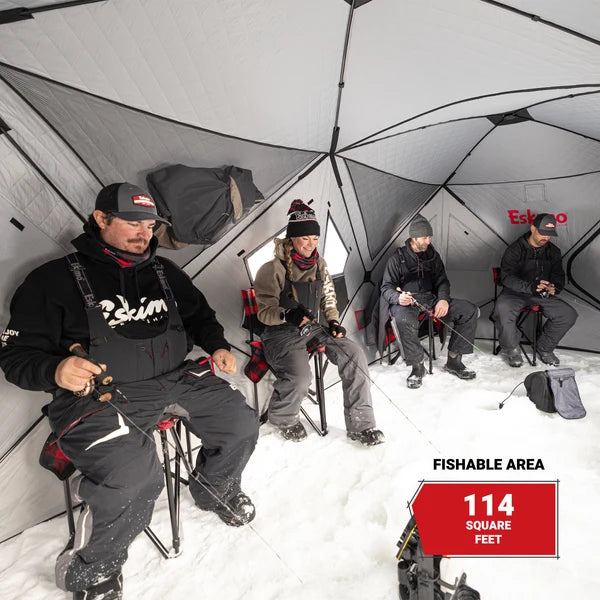 Eskimo FatFish 850i insulated ice shelter designed for overnight fishing trips and ice camping
