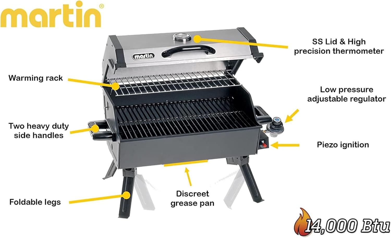 Compact BBQ grill with adjustable temperature and heat indicator