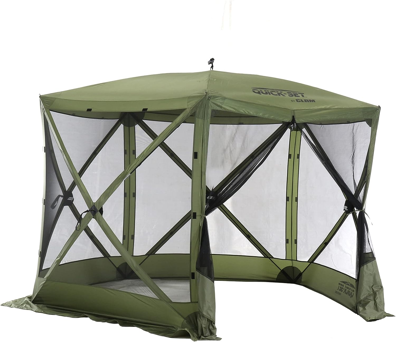 CLAM Quick-Set Venture 9 x 9 Foot Portable Pop-Up Outdoor Camping Gazebo Screen Tent 5 Sided Canopy Shelter with Ground Stakes and Carry Bag, Green- 115794