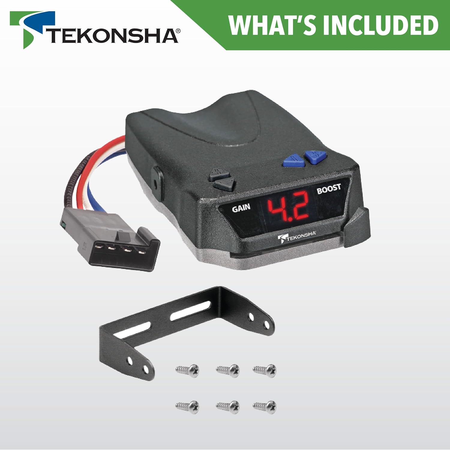 Compact dash-mounted trailer brake controller with boost feature