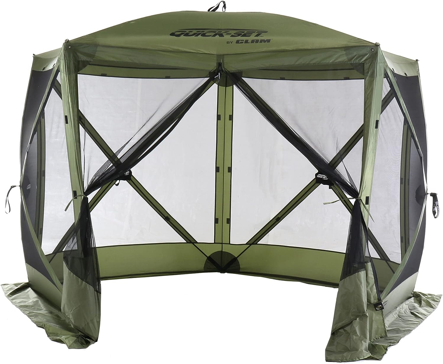 Clam Quick-Set Venture 9×9 outdoor shelter providing bug-free shade at a campground