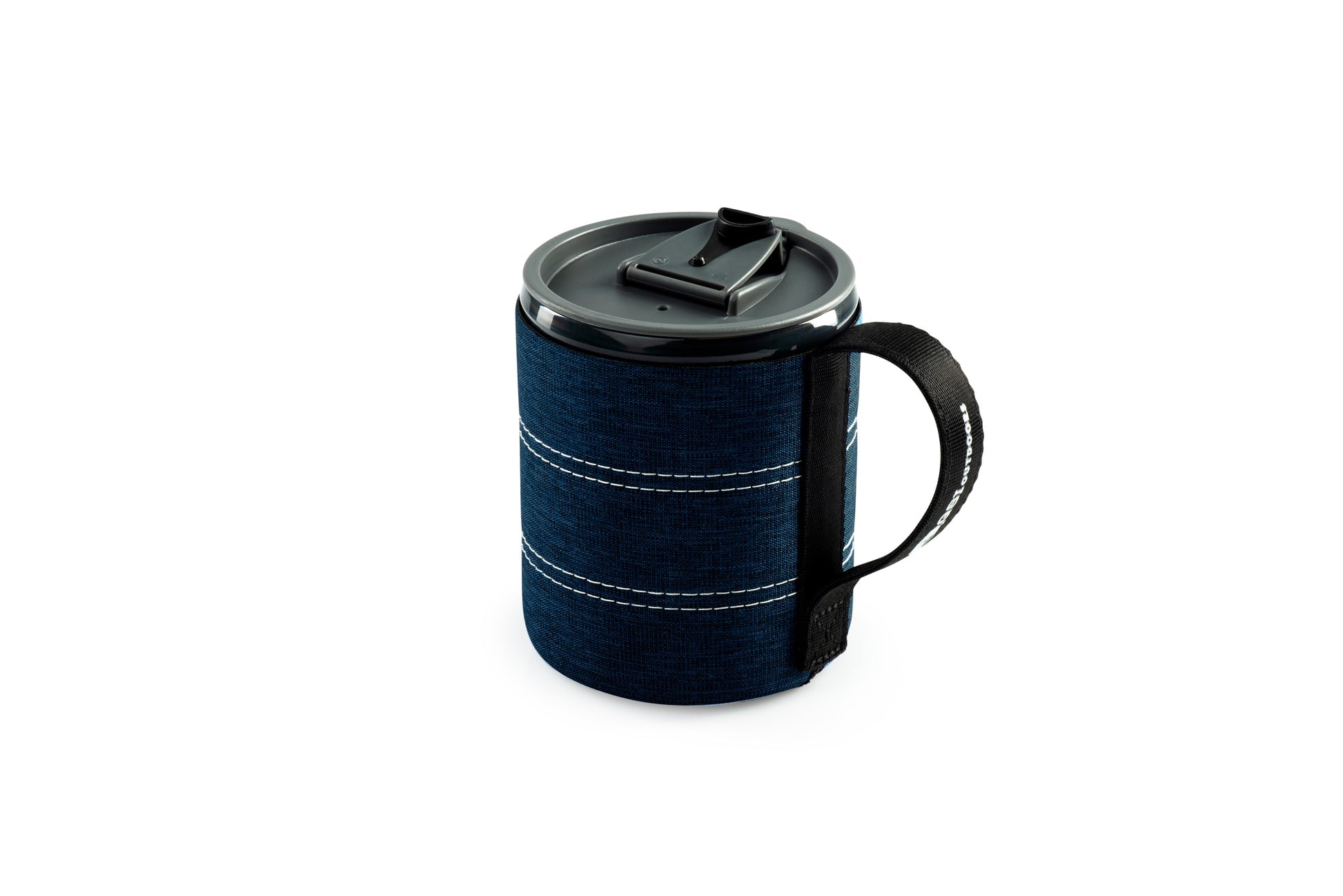 Black mug with a blue sleeve on a white background