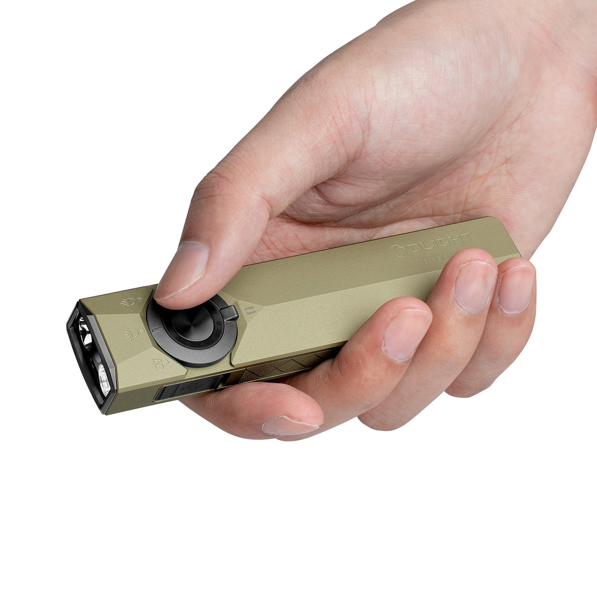 Olight ArkPro olive green flashlight with multiple lighting functions