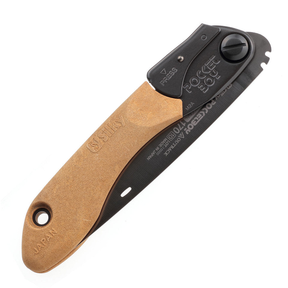 "Durable Silky Outback Edition saw with non-slip arbor composite handle and impulse-hardened blade.