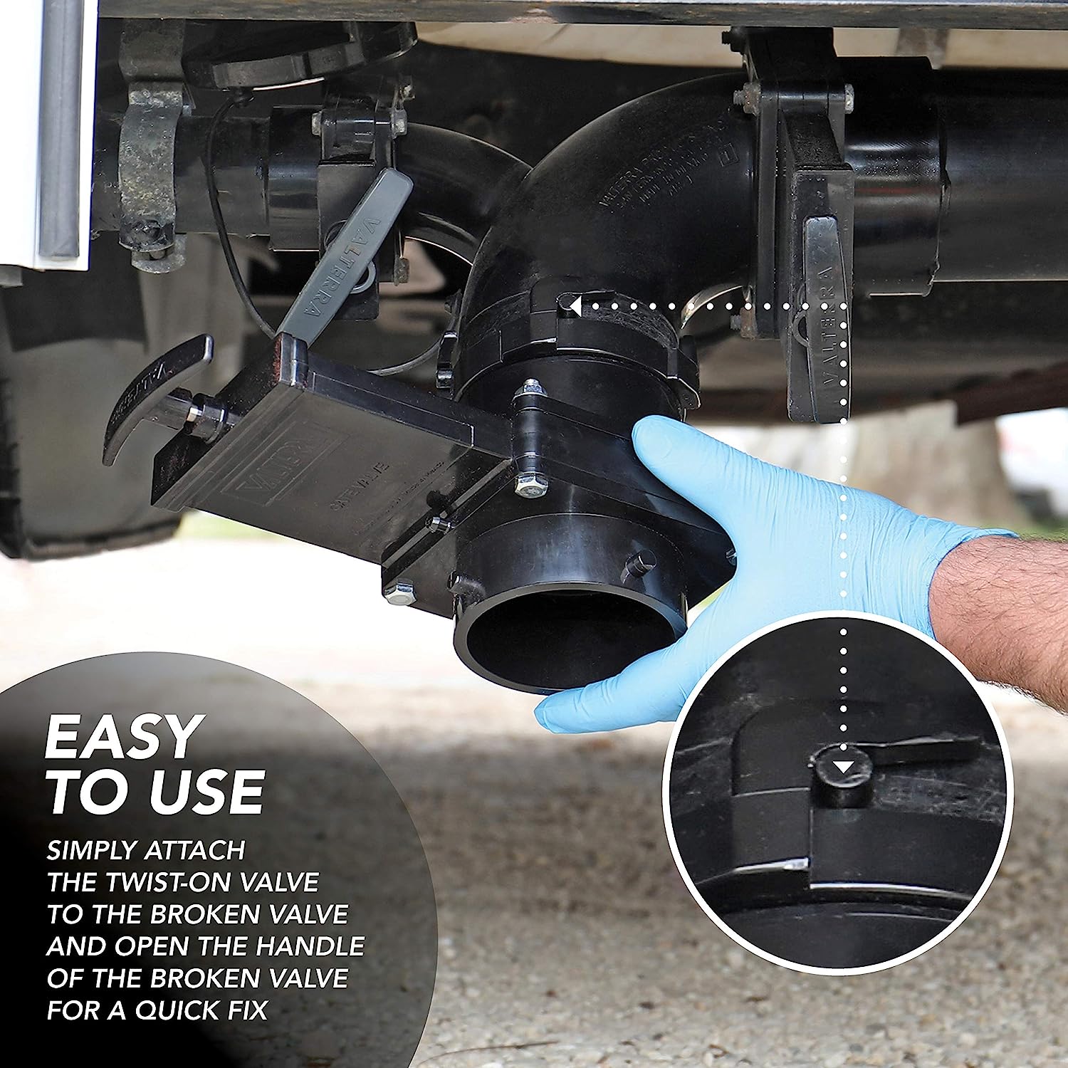 Twist-On Waste Valve, Mess-Free Waste Valve for RV's, Campers, Trailers