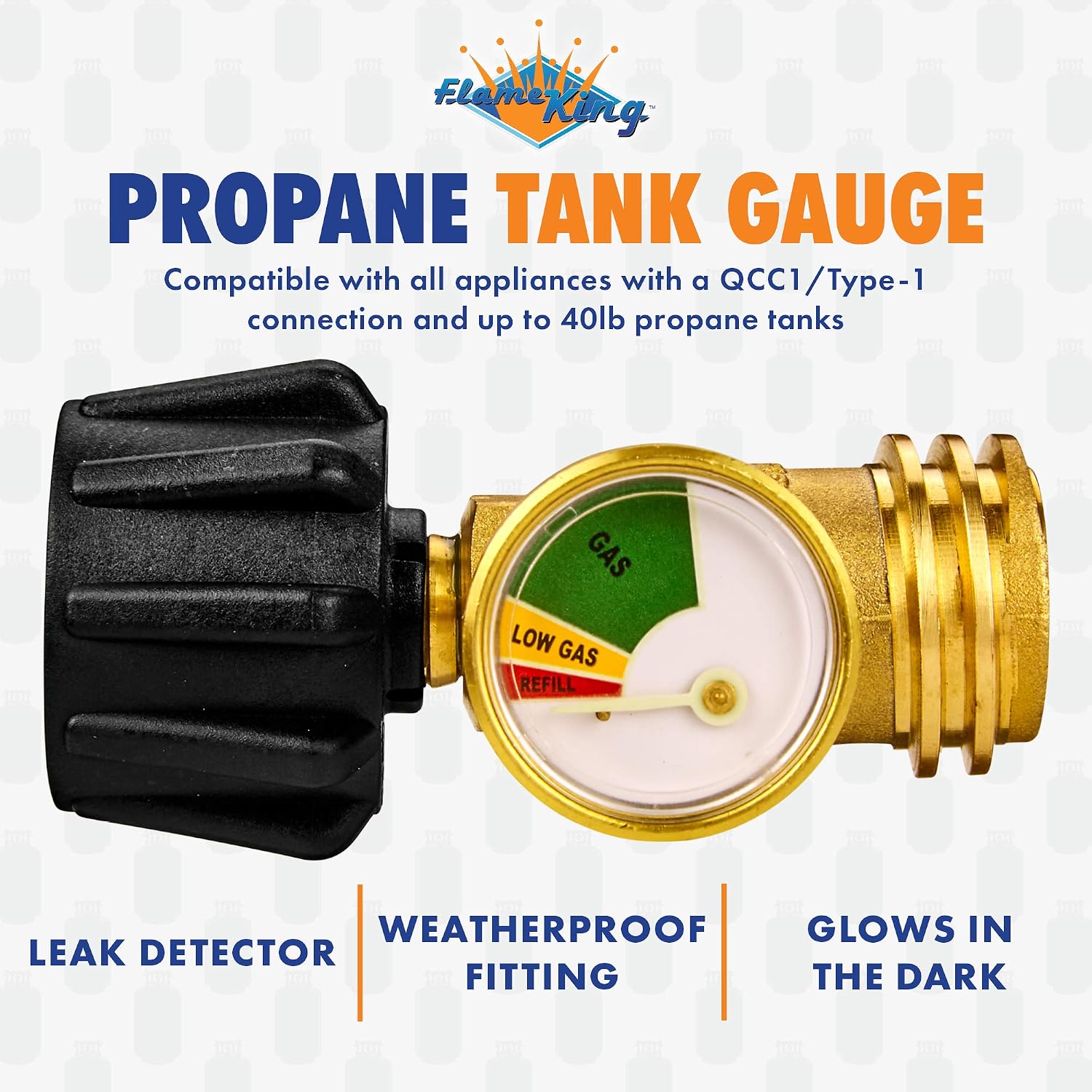 Brass propane gas level indicator with Type 1 connection for standard propane tanks