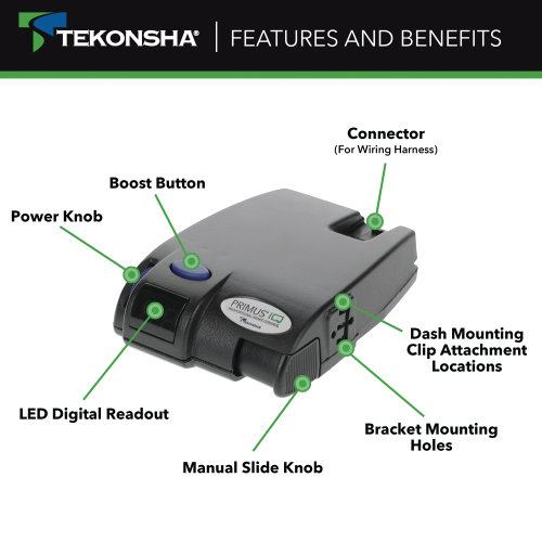 Tekonsha Primus IQ brake controller LED screen displaying real-time braking information