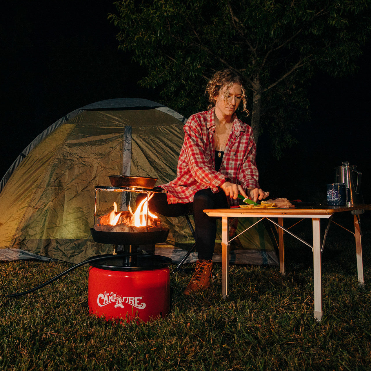 Adjustable-height bamboo camp table for RV camping and outdoor adventures