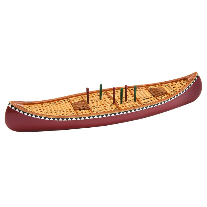 Hand-painted Canoe Cribbage Board with pegs and storage compartment