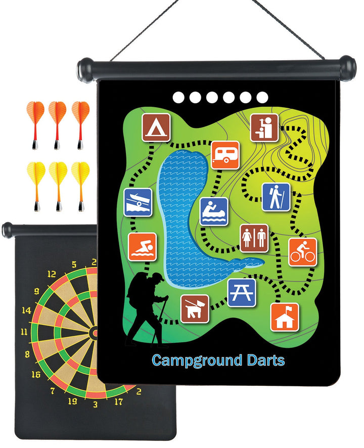 Unrolled magnetic dartboard with classic dart game design